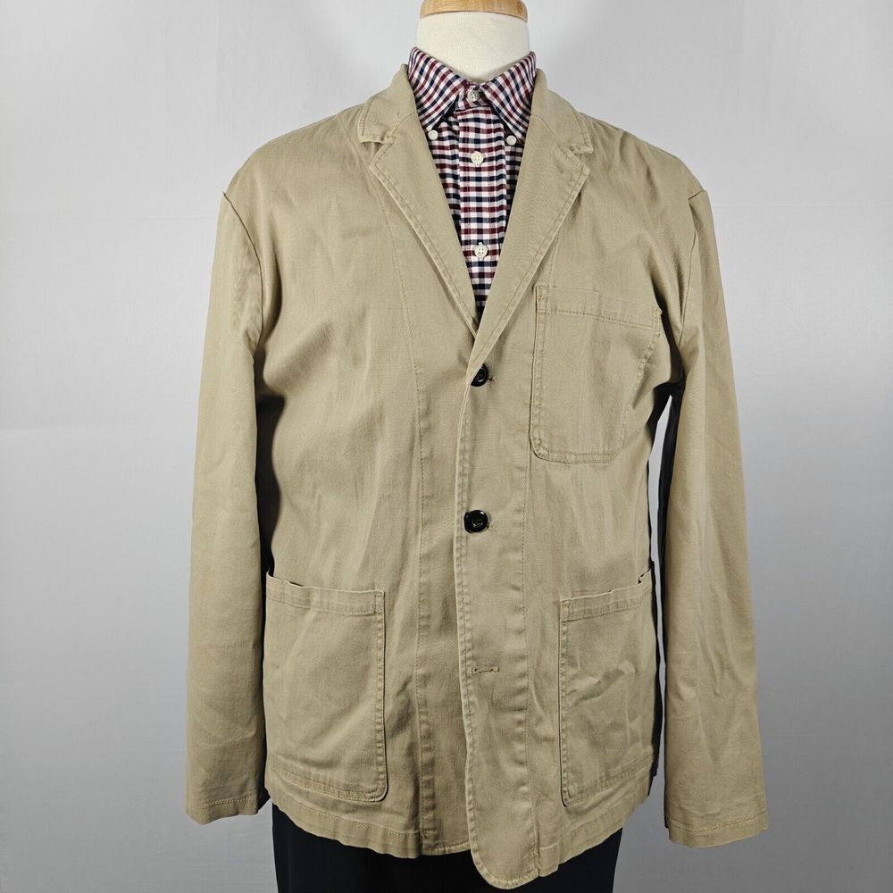 St John's Bay Men's Sport Coat Jacket Three Button Khaki Cotton Spandex XL